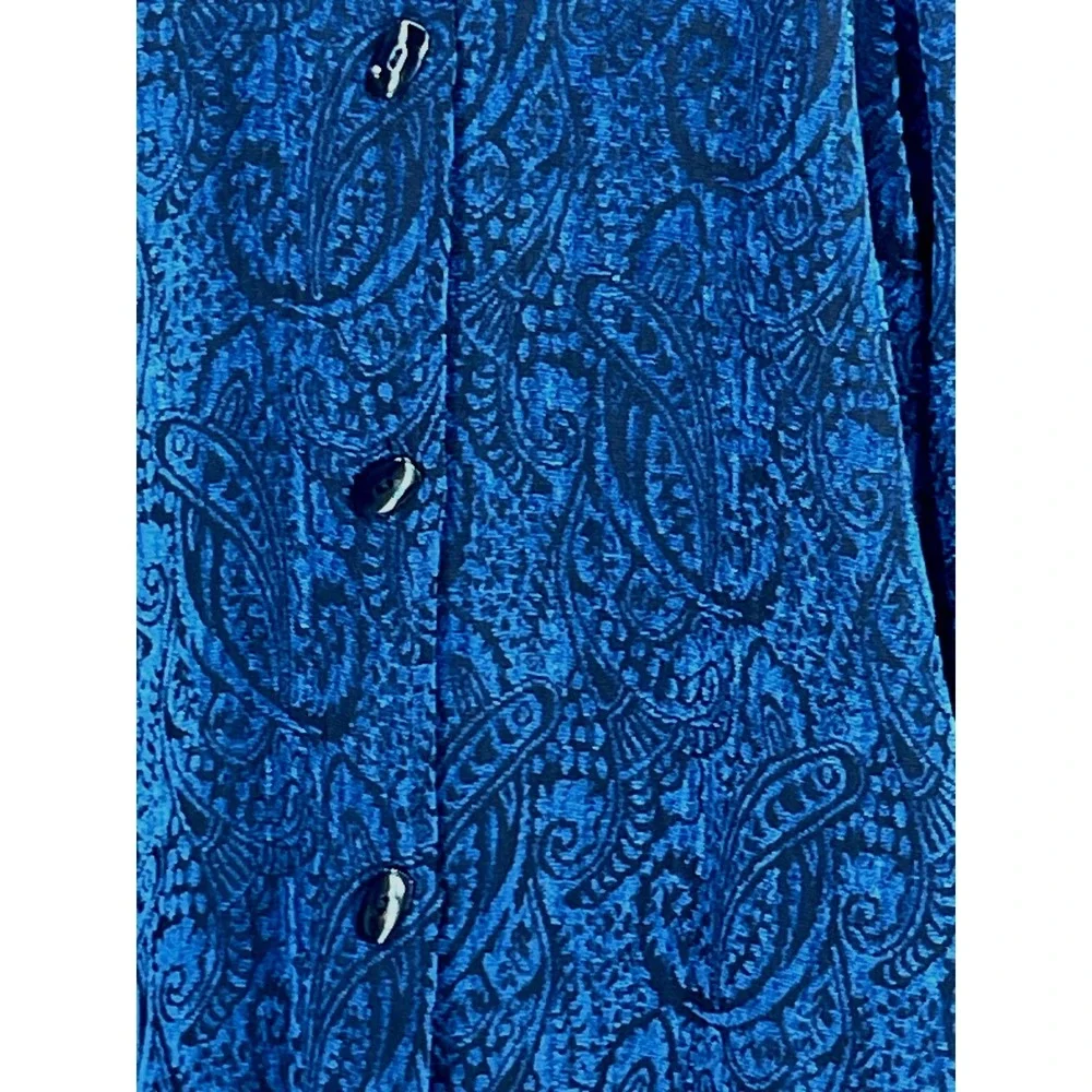 Sag Harbor Women 6P Jacket Blue Black Paisley Whimsigoth Button Front Chenille